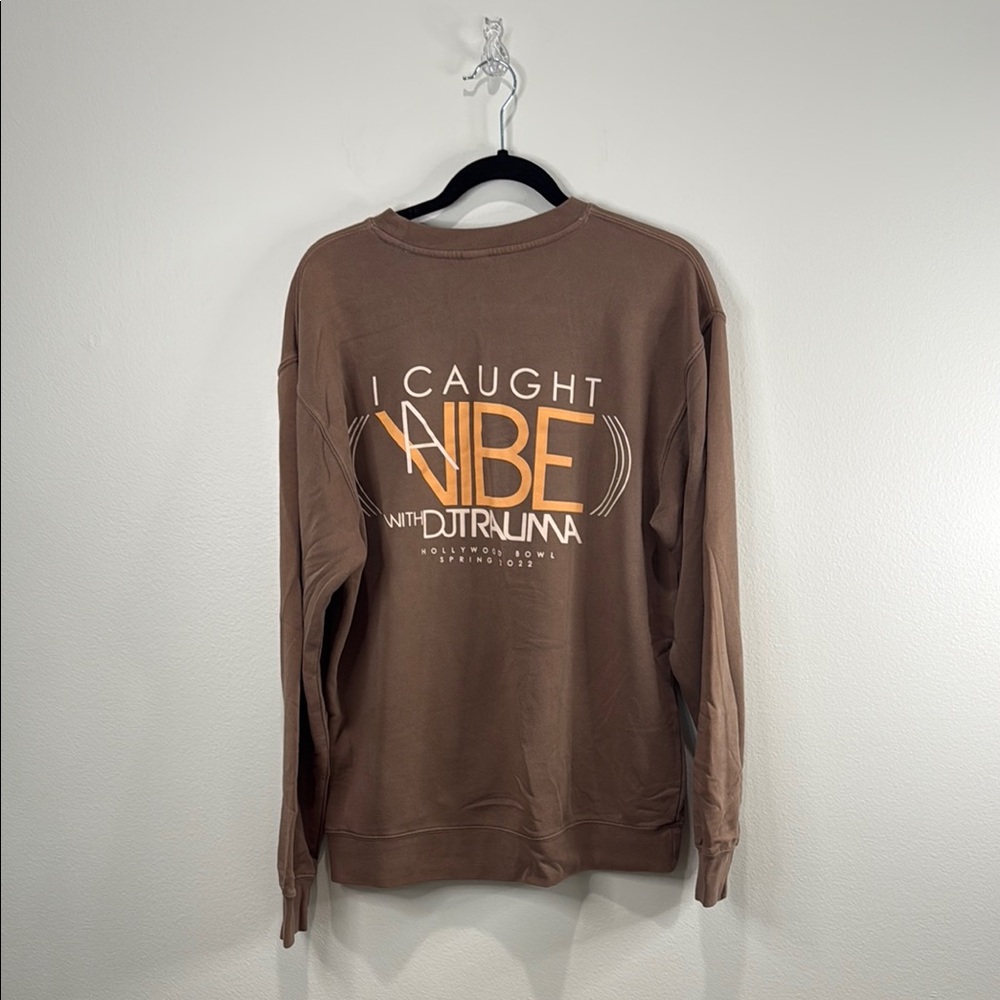 DJ Trauma Brown Crewneck Sweater with Orange Accent